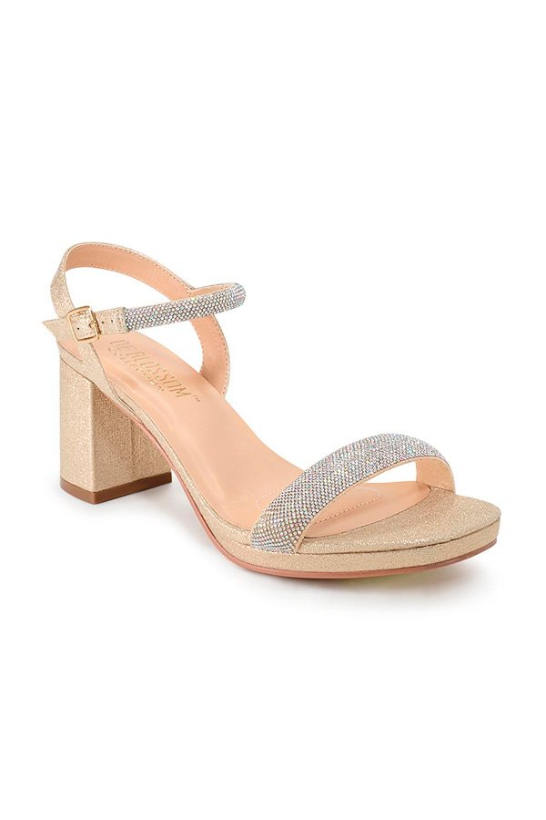 Elegante Blockabsatz-Sandalette mit Strass - Nude
