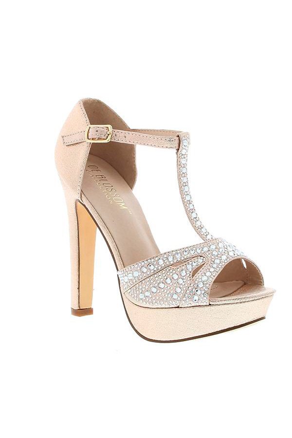 Elegante Plateau-Sandalette mit Strass und T-Riemen