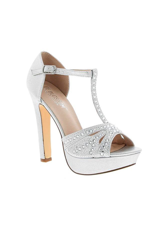 Elegante Plateau-Sandalette mit Strass und T-Riemen-silber2