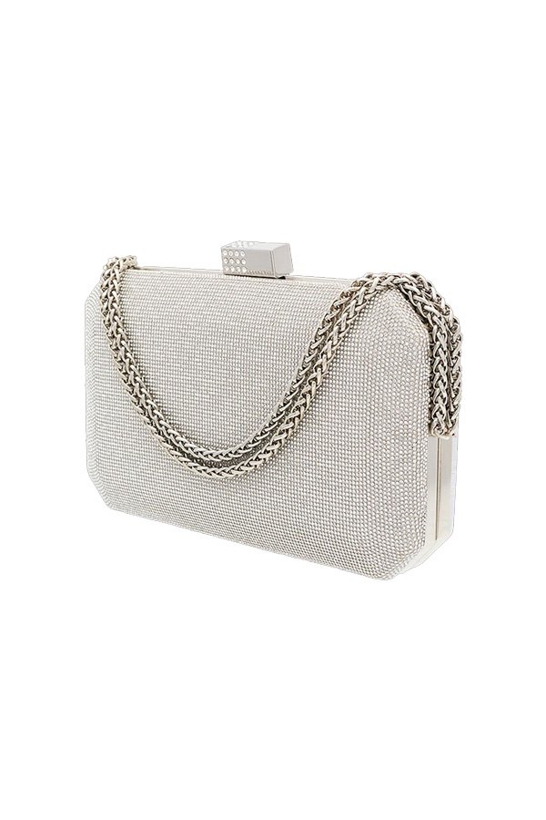 Clutch mit Kette und Strassverschluss - silber - boutique bromelia