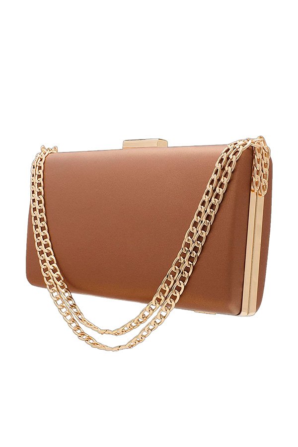 Elegante Clutch mit Metallkette - braun - boutique bromelia