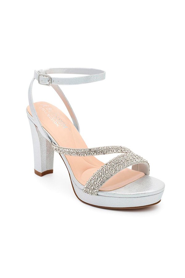 Eleganter High Heel mit Strassriemen und Plateau - silber - Boutique Bromelia