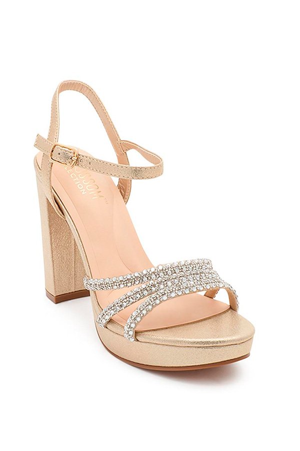 High Heel mit drei Strassriemen und Plateau - champagne - boutique bromelia