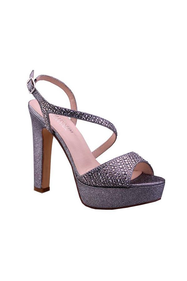 Plateau-High Heel mit Strass und Kreuzriemen - violett - Boutique Bromelia